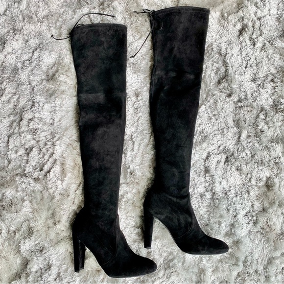 Stuart Weitzman NWT Over-The-Knee Black Suede Boots Size 7 - Picture 3 of 15